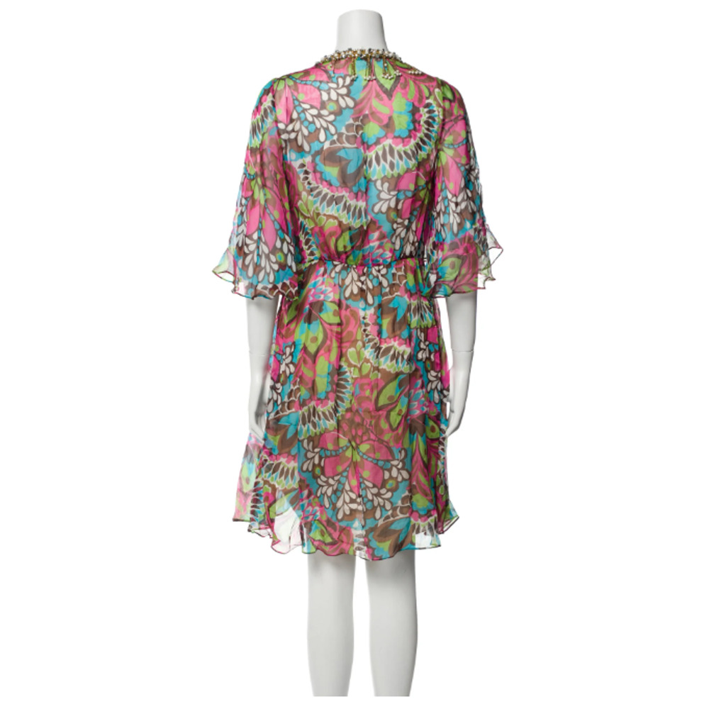 Milly Resort Silk Floral Flounce Embellished Flowy Long Sleeve Dress - Size 6 - Picture 2 of 8